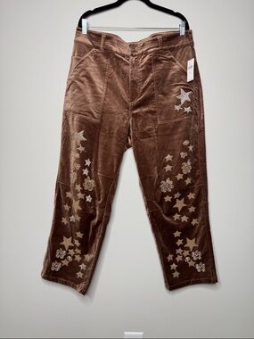 Pilcro Velvet Embroidered Beaded Star & Flower Barrel Pants Western Boho Size 32